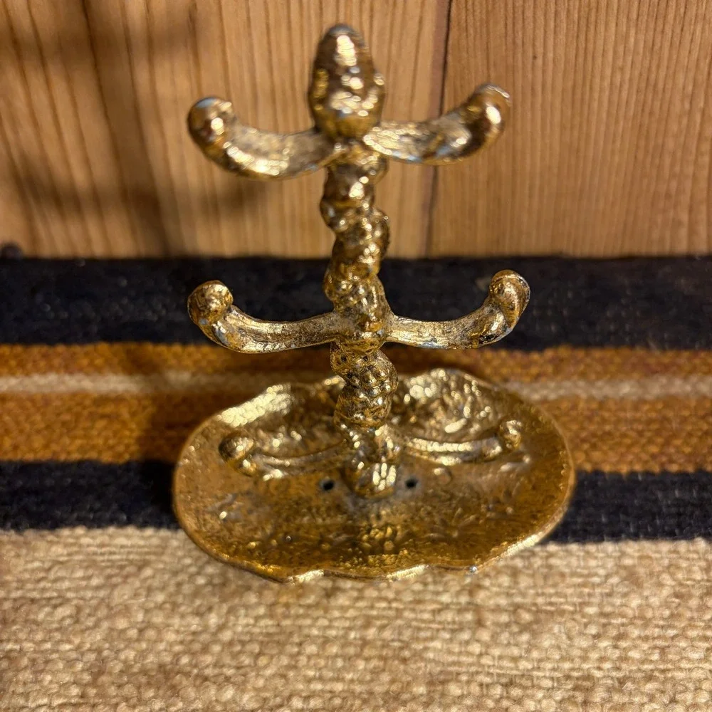 Vintage Gold Metal Jewelry Ring Stand Tree 4.5
